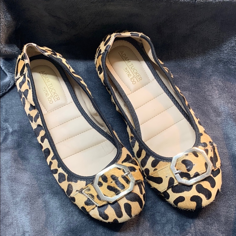 Adam Tucker leather cowhide leopard ballet flats size 8.5